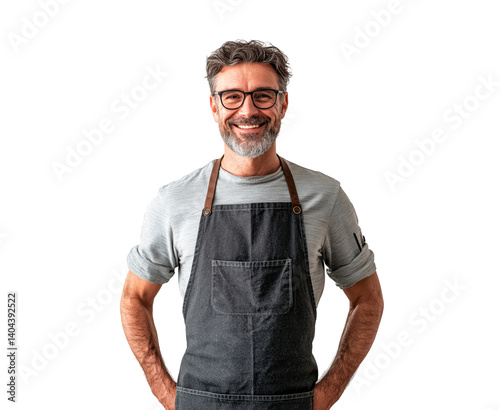 Obraz na płótnie A man wearing an apron stands, PNG w salonie