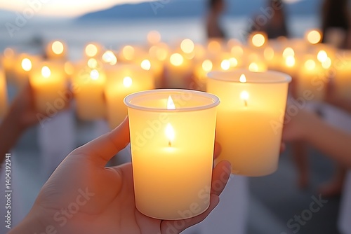 Candlelight vigil by the sea