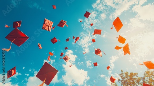 Graduates Throwing Caps in Celebration Against a Bright Blue Sky