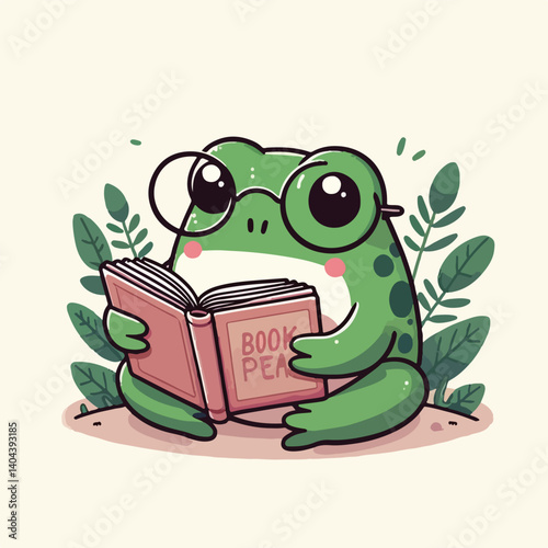 cute frog reading book cartoon  vector