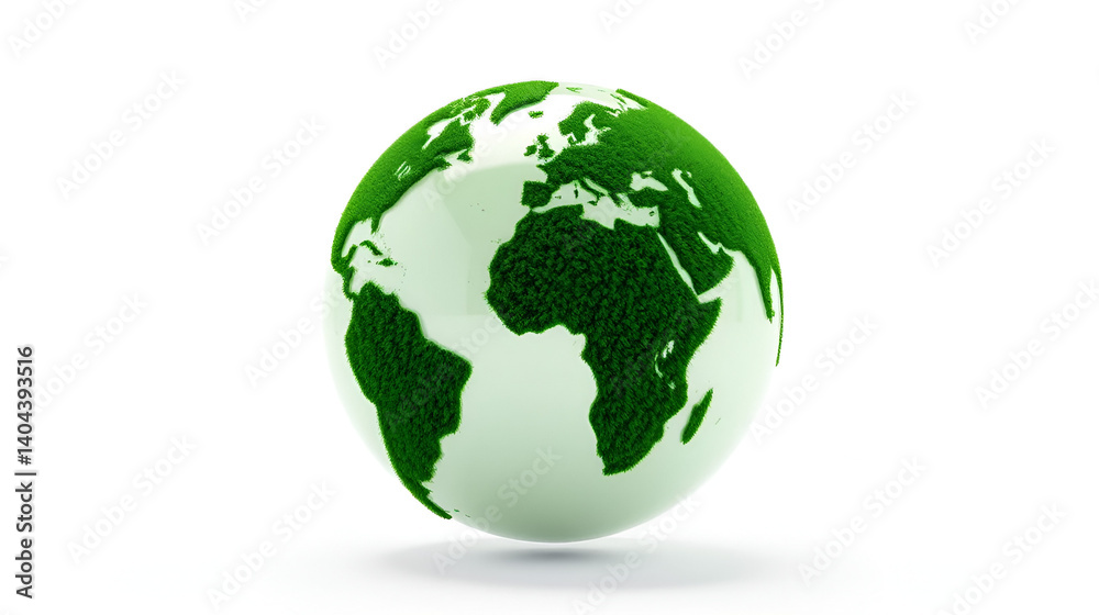 Hyper-realistic scene 3d green world globe on white background Hyper-realistic scene 3d green world globe on white background