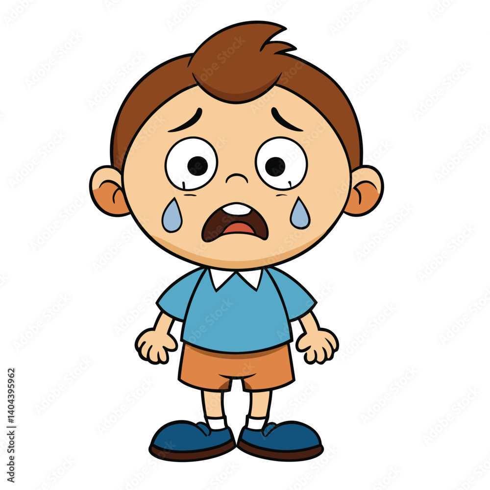 A cartoon kid is crying A cartoon kid is crying