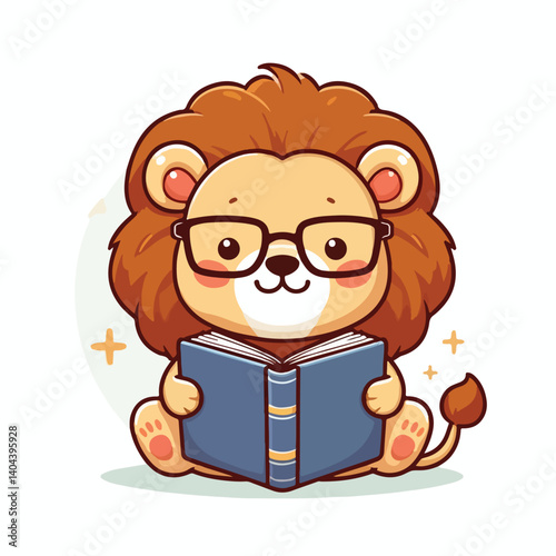 cute lion reading book  cartoon mascot vector