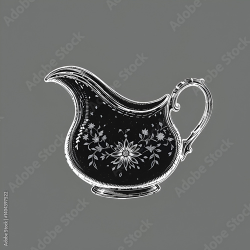 Hand-Drawn Sauce Boat Illustration Elegant Black and White Kitchenware Design