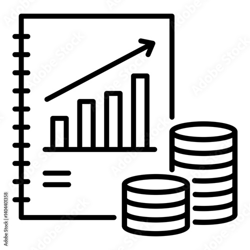 Financial report icon, featuring a document with chart and stacked coins, representing finance, accounting, and business analysis. Ideal for reports, economic, and investment insights