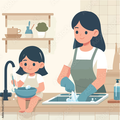 illustration of a woman cleaning the house