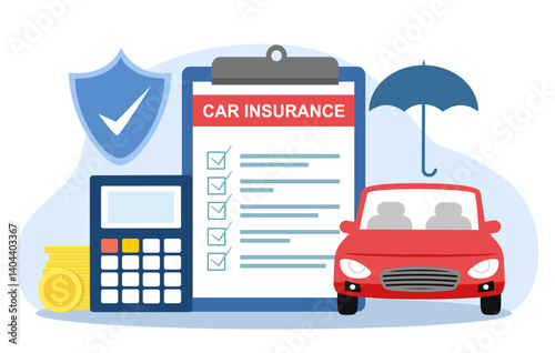 Car Insurance policy concept. Document report with shield and car.