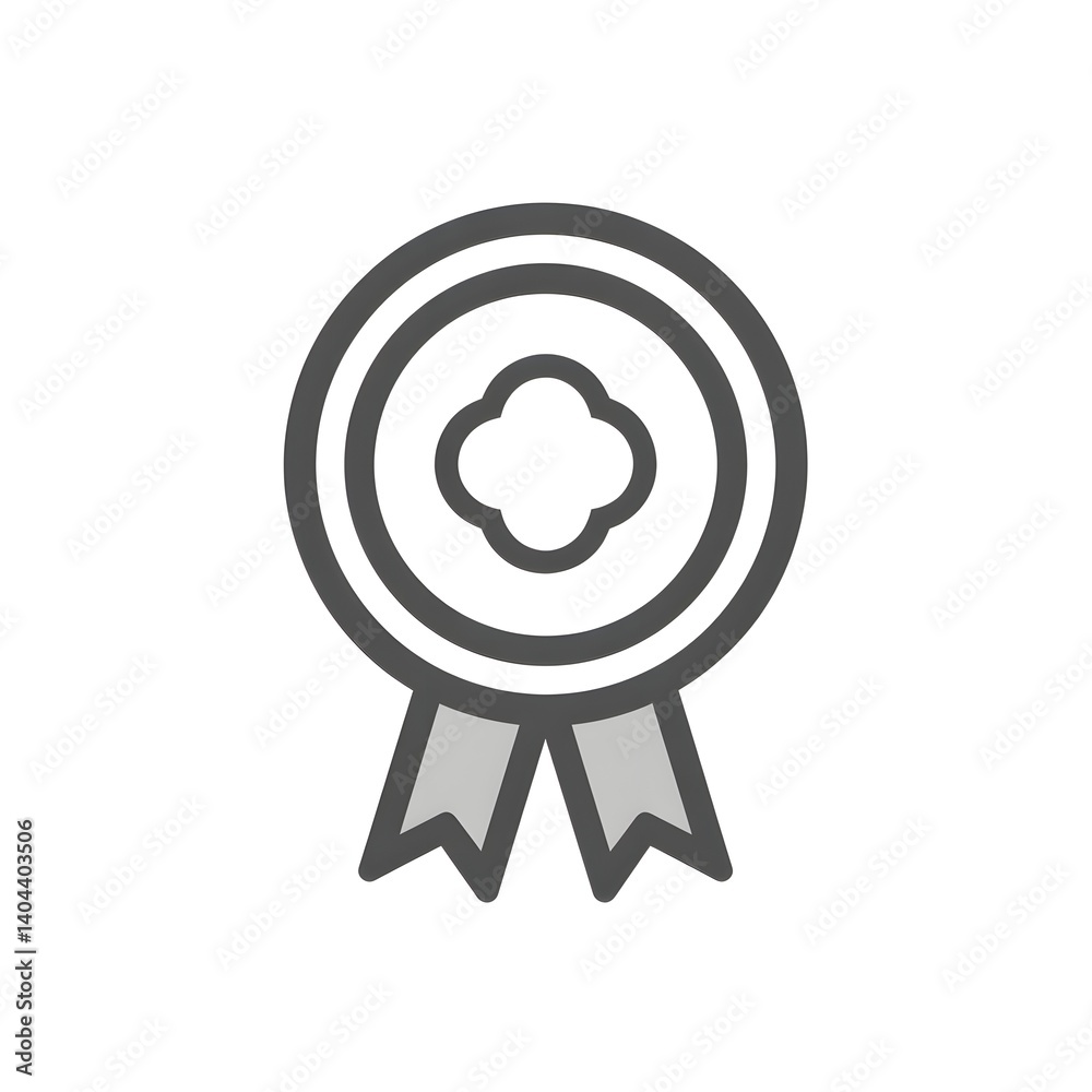 Grey Circular Award Badge with Ribbon Icon Grey Circular Award Badge with Ribbon Icon