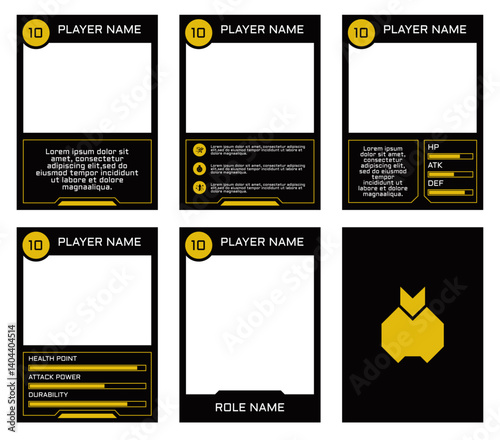 game card border template with geometric theme and yellow and black colors. for trading cards, cards in games.