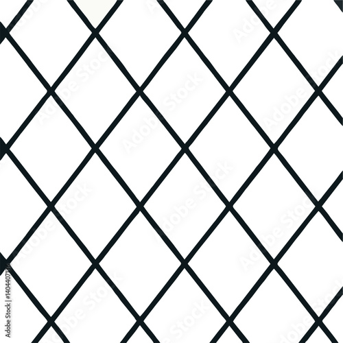 A seamless black and white diamond pattern with intersecting lines creating a grid-like design.