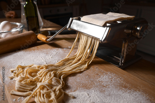 Pasta machine with dough on...