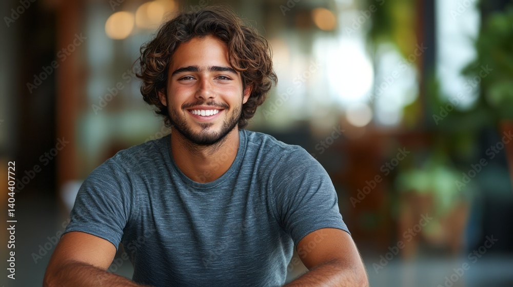 Fototapeta premium Young man smiles at the camera with a bright expression