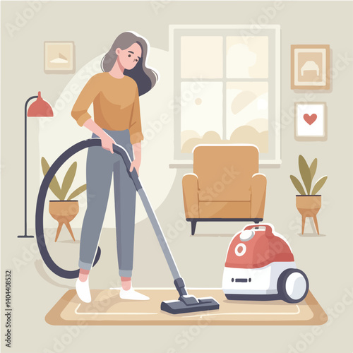 cute logo woman cleaning home cartoon design