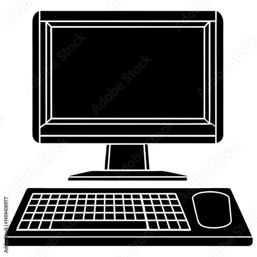 Line art vector silhouette of a desktop computer