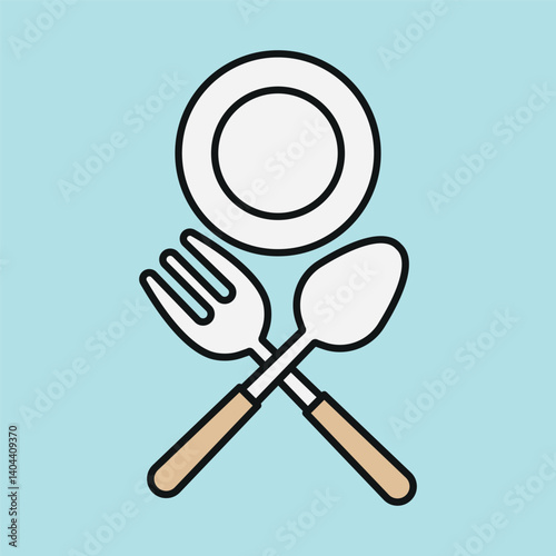 Spoon, fork, and plate icon symbolizes mealtime essentials, table setting, and everyday dining moments.