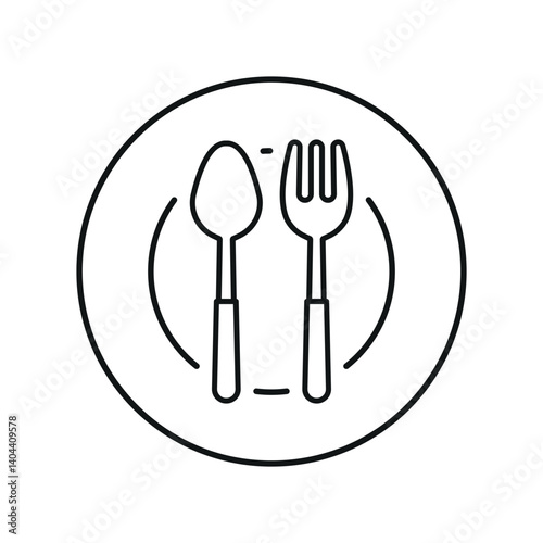 Spoon, fork, and plate icon symbolizes mealtime essentials, table setting, and everyday dining moments.