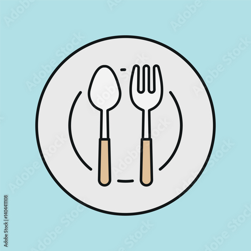 Spoon, fork, and plate icon symbolizes mealtime essentials, table setting, and everyday dining moments.
