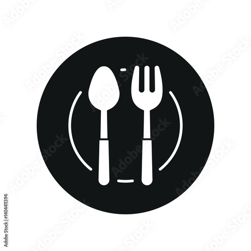 Spoon, fork, and plate icon symbolizes mealtime essentials, table setting, and everyday dining moments.