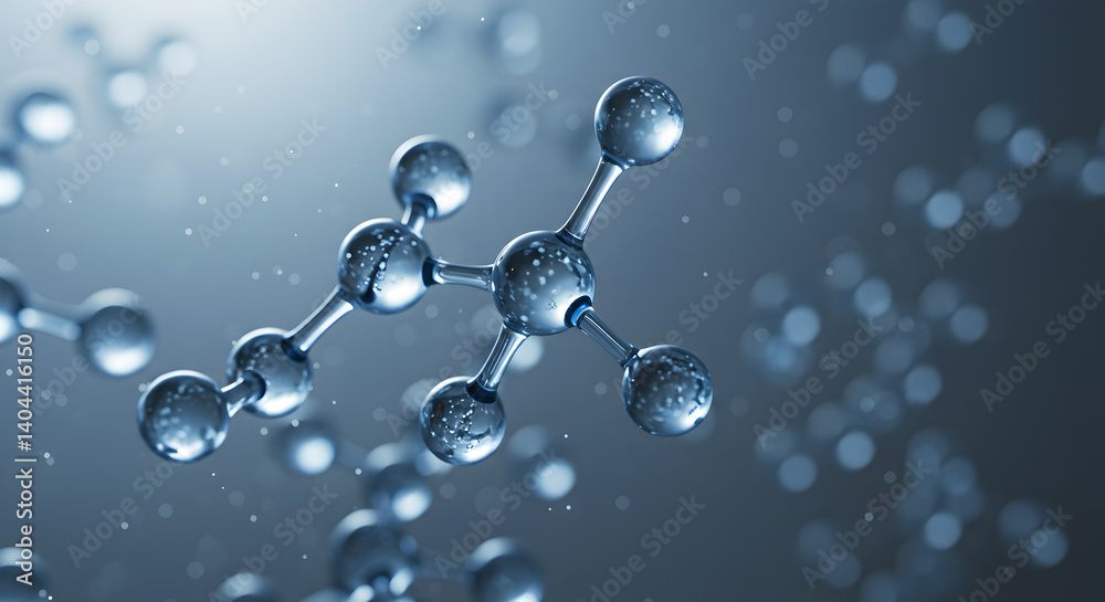 Detailed Three Dimensional Molecular Structure with Shiny Blue Spheres and Particles in Scientific Research and Medical Field Detailed Three Dimensional Molecular Structure with Shiny Blue Spheres and Particles in Scientific Research and Medical Field