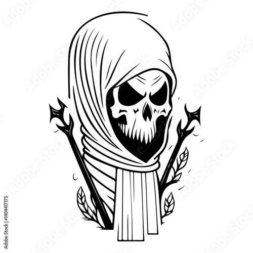 Stylized Grim Reaper Isolated Vector Silhouette