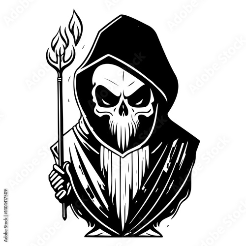 Sinister Reaper with Torch in Monochrome Art Style