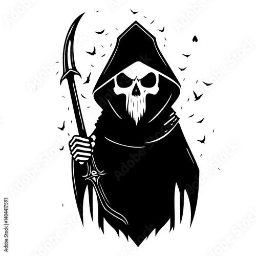 Monochromatic Grim Reaper Silhouette Illustration