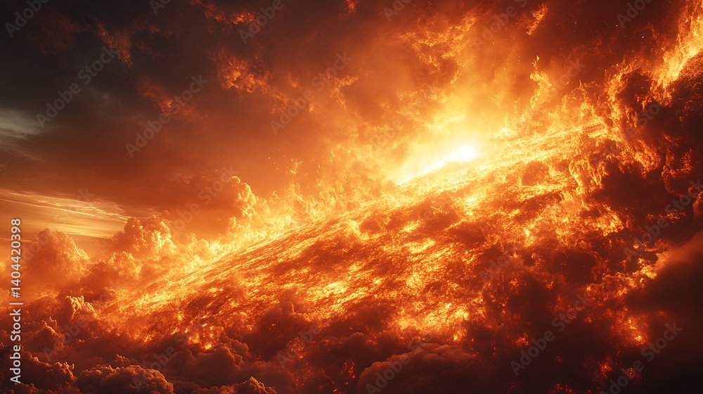 Naklejka premium Massive fiery star over ocean waves high resolution picture