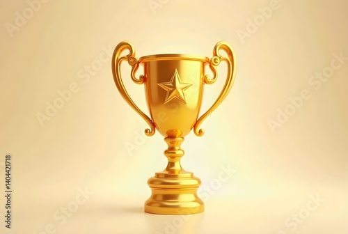 A gleaming golden trophy, a symbol of achievement and victory, proudly displays a central star, signifying exceptional accomplishment against a clean, bright background.