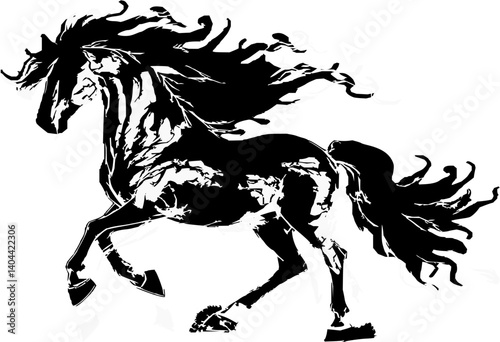 A striking black-and-white silhouette of a horse, capturing the essence of elegance and freedom