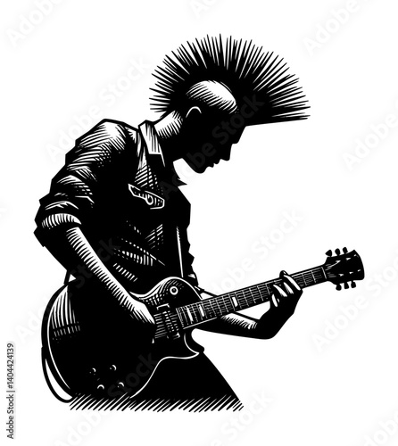 silhouette of punk rock guitarist – sketch drawing style (artwork 1)