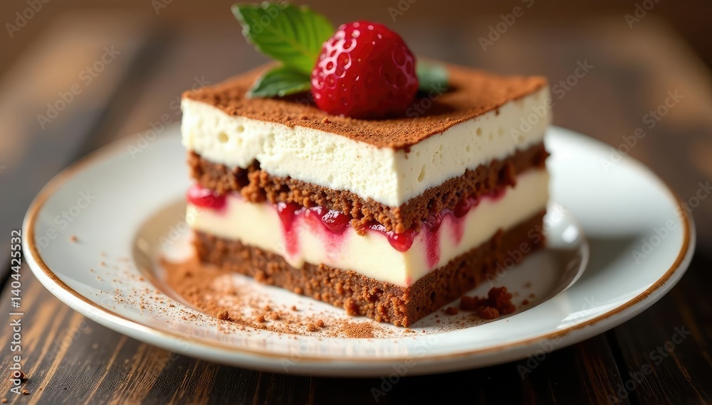 Individual portion of tiramisu, showcasing texture and rich color , sponge cake, studio shot, coffee Individual portion of tiramisu, showcasing texture and rich color , sponge cake, studio shot, coffee