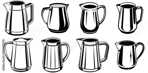 Collection of Black and White Vector Graphic Style Milk Jug Illustrations vector silhouette line art Generative AI
