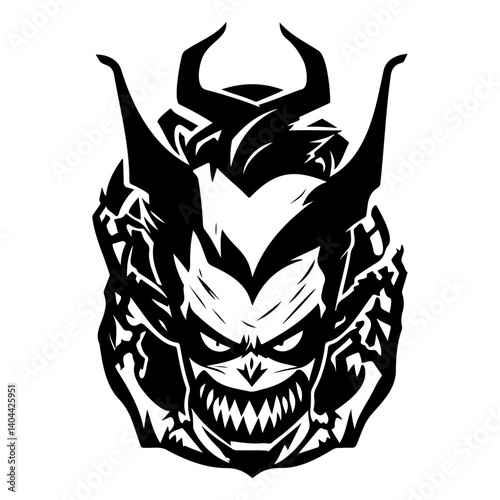 Monochromatic Visage of a Horned Demonic Entity