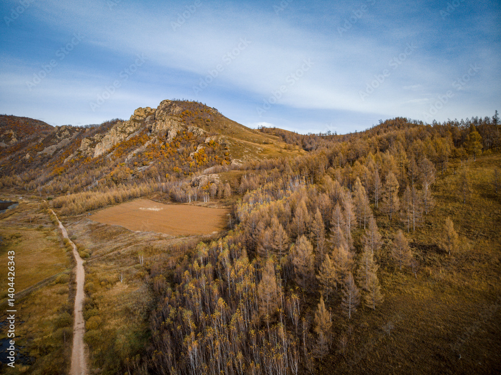 Aerial photo of the Arxan region in Inner Mongolia, China in late autumn Aerial photo of the Arxan region in Inner Mongolia, China in late autumn