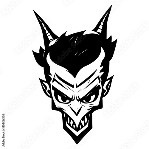 Monochromatic Devil Head Character Illustration