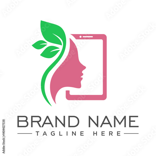 Woman's face with home and gadget logo, tech logo Concept for Beauty Salons and Spa.