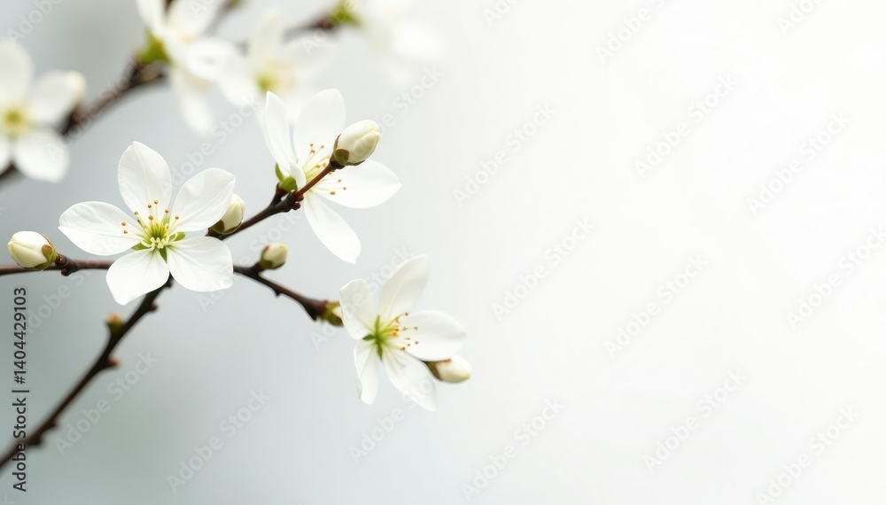 Delicate white blossoms against pure white backdrop , petals, white background Delicate white blossoms against pure white backdrop , petals, white background
