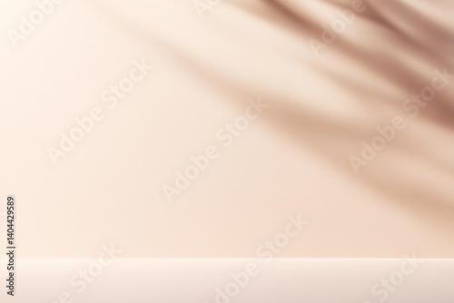 Empty beige room studio design with light and window shadow,ideal mockup for product display presentation backdrop design,Summer sunlight shadow effect background
