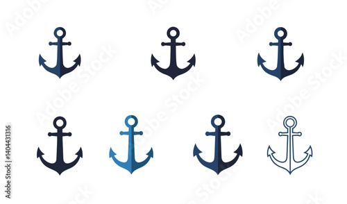 Elegant anchor icons with distinctive elements for nautical design and branding themes to enhance ocean-inspired graphics

