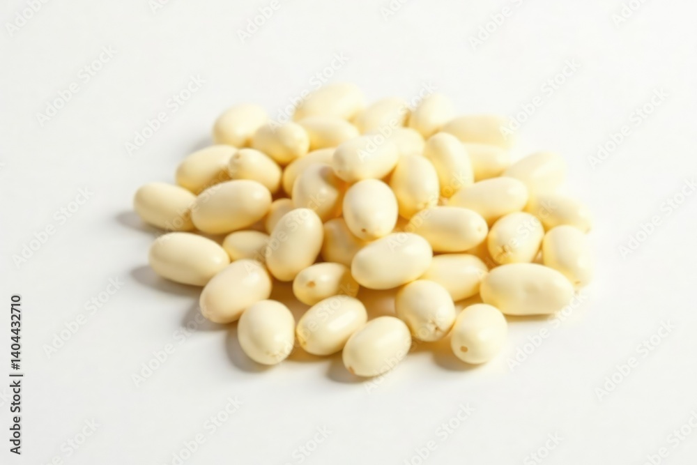 Pile of white beans against pure white backdrop, beans, natural, pile Pile of white beans against pure white backdrop, beans, natural, pile