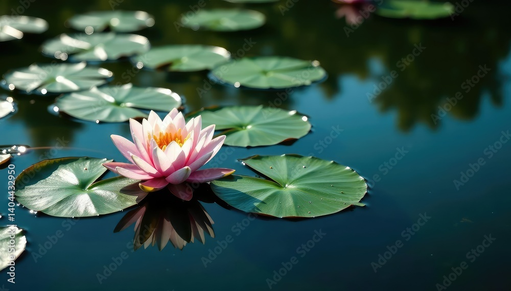 Water lilies forming a natural floral pattern on a lake's surface, pink, photography, white Water lilies forming a natural floral pattern on a lake's surface, pink, photography, white