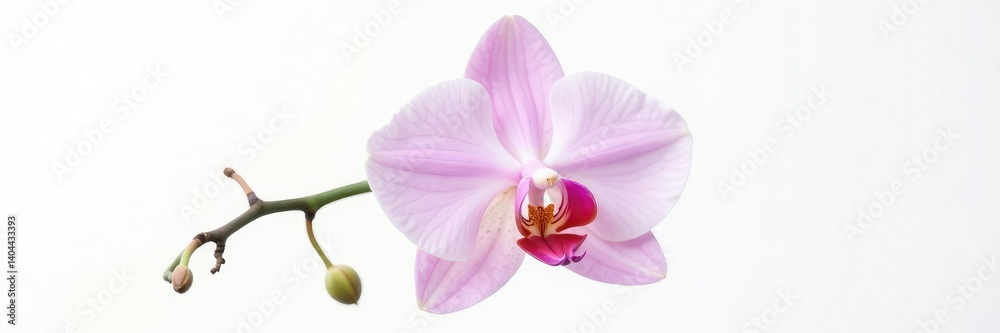 Fototapeta premium Single stem of exotic orchid isolated on white background, white, plant