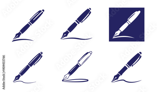 Elegant blue fountain pens crafting artistic designs for creative inspiration

