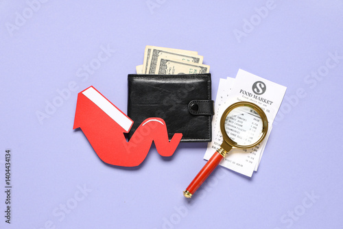 Wallet with arrow, money, m...