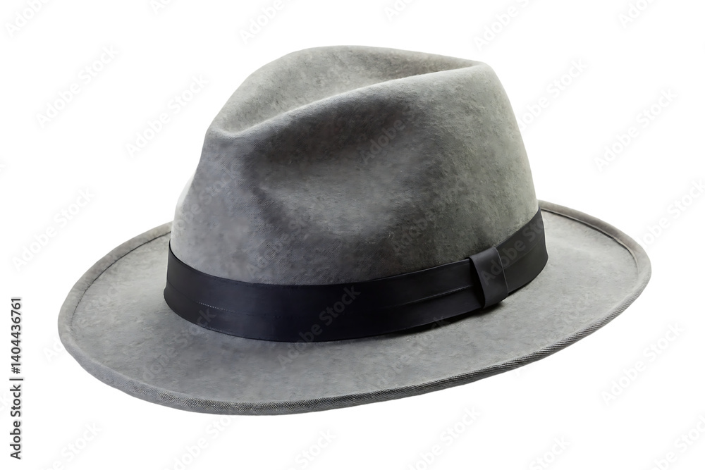 Classic Gray Fedora Hat with Black Band Timeless Style for Men and Women isolated on white background. Classic Gray Fedora Hat illustration on white Classic Gray Fedora Hat with Black Band Timeless Style for Men and Women isolated on white background. Classic Gray Fedora Hat illustration on white