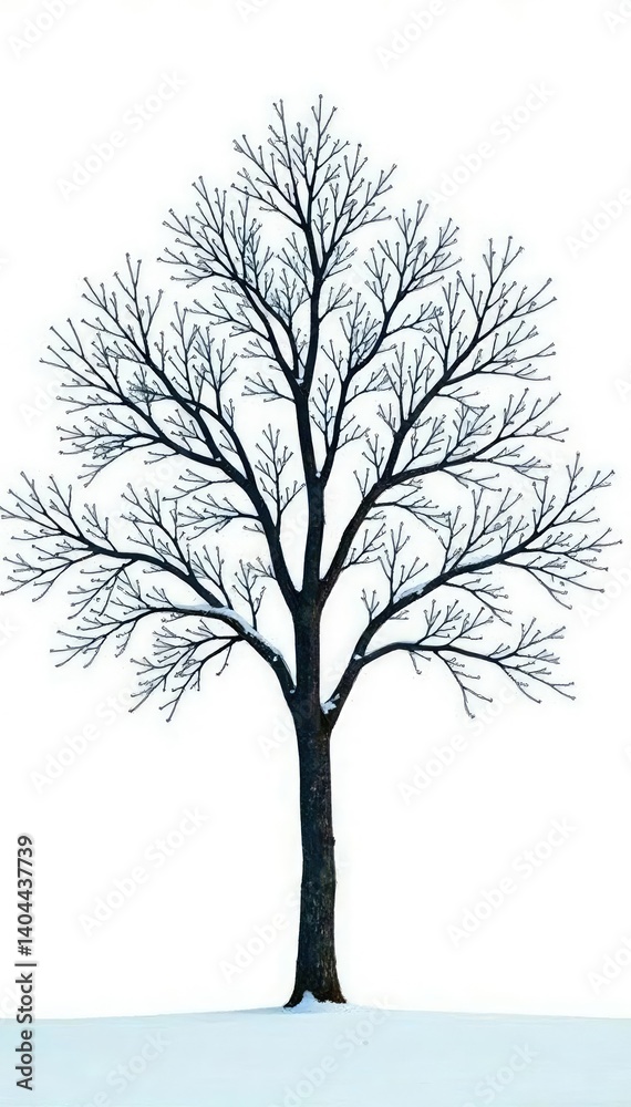 Obraz premium Isolated tree branches on a snow-covered white background, tree, nature