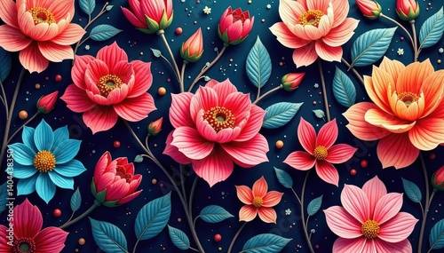 Intricate, flowing blossoms forming continuous pattern, summer, background, bloom