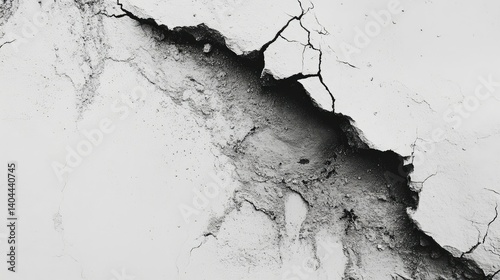 Abstract view of dry land rupture in black and white, symbol of environmental pressure