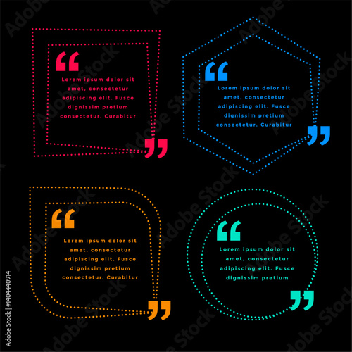 set of glowing quote speech bubble dark template design