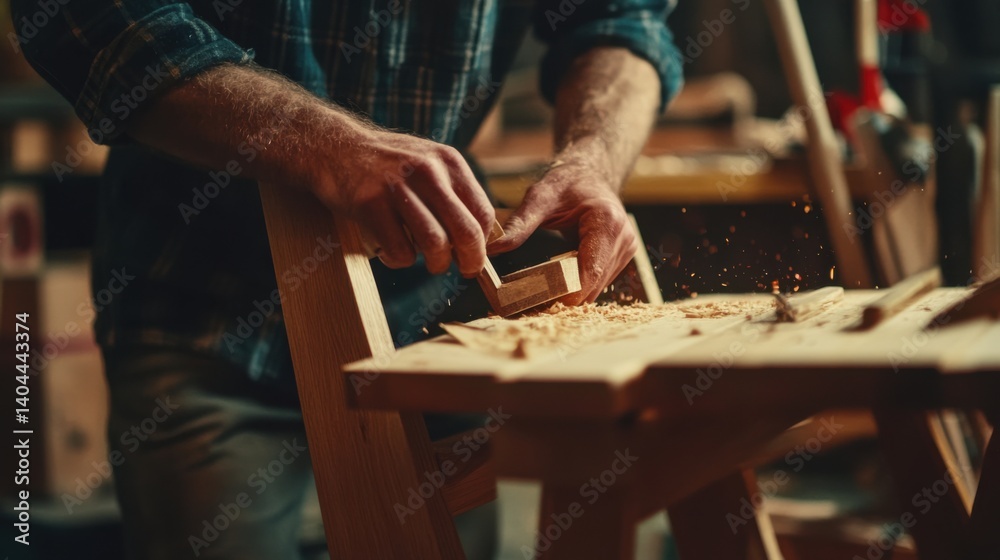Carpenter assembling a wooden chair in a workshop. Featuring woodworking and craftsmanship Carpenter assembling a wooden chair in a workshop. Featuring woodworking and craftsmanship